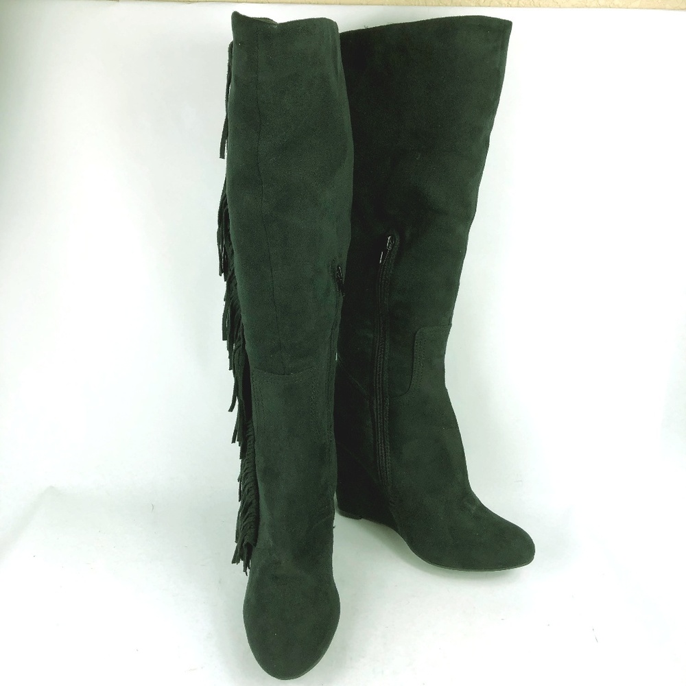 Diva Lounge Black Faux suede Fringe Fashion Boots